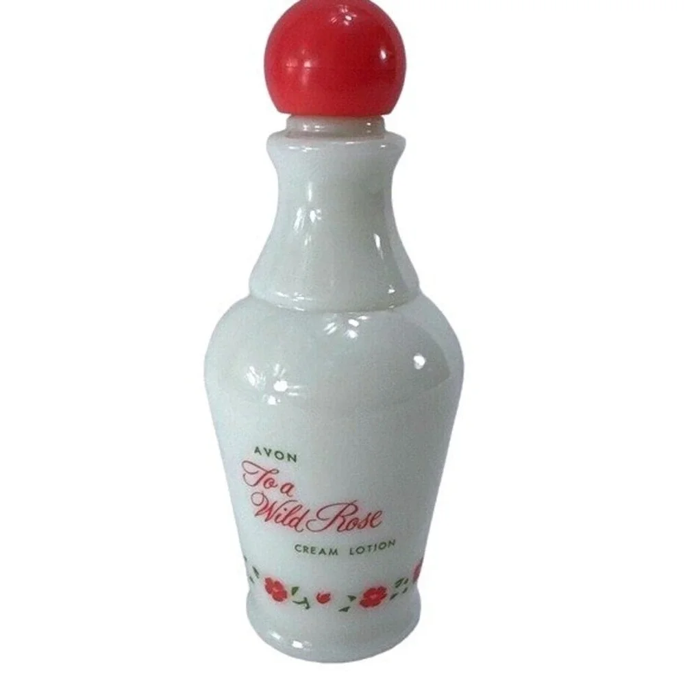 AVON To A Wild Rose Cream Lotion Empty Milk Glass‎ Bottle VTG 70's 4oz Vessel